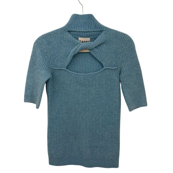 Ganni Sweaters - GANNI Cutout Twist Front Ribbed Sweater Size XS Bachelor Blue Alpaca Blend